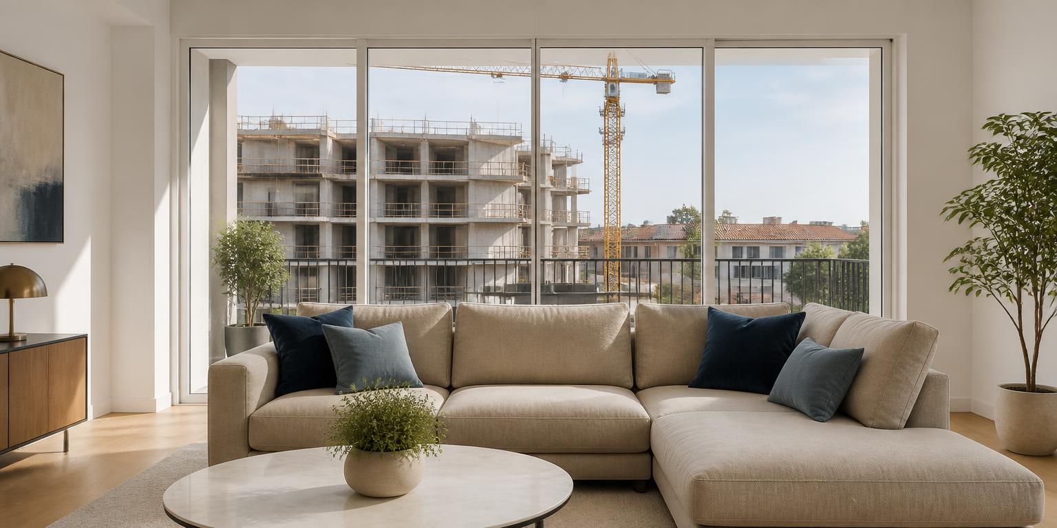 Alloggio aziendale con vista su un cantiere